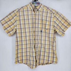 Ariat Pro Series Shirt Mens XL Button Down Short Sleeve Yellow Plaid Western